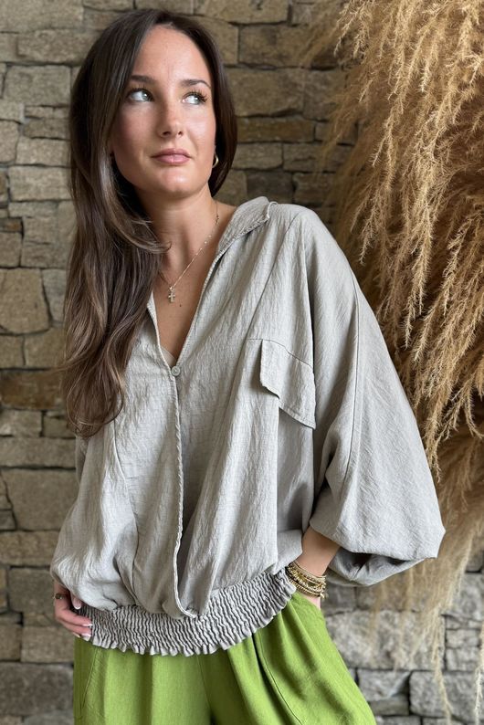 Basso Button Drape Batwing Shirt Earth /20=